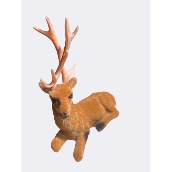 Flocked Deer and Fawn Figurine Set Of 3 Vintage - Picture 4 of 9